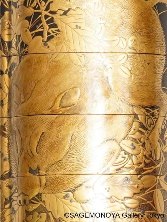 秋草猪図高蒔絵四段－印籠｜根付専門店「提物屋」