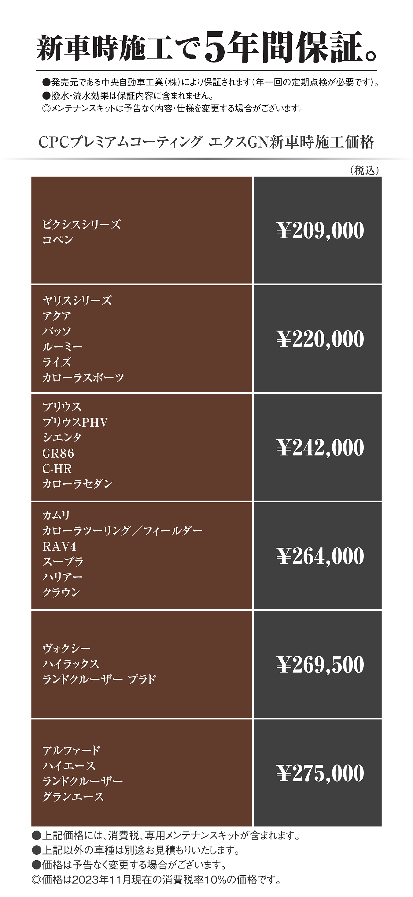 CPCプレミアムコーティング エクスGN 施工価格 | ネッツトヨタ愛媛株式会社