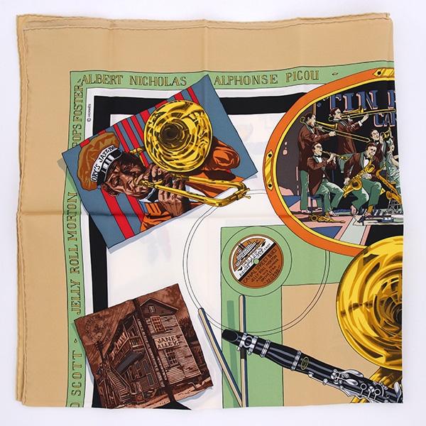 HERMES エルメス カレ90 シルクスカーフ ニューオリンズ 中古(ベージュ
