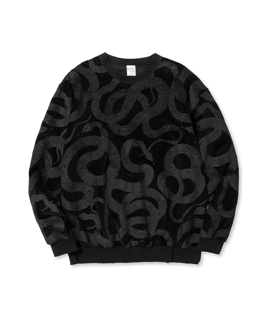 CALEE(キャリー) クルースウェット ALLOVER SNAKE PATTERN VELOUR CREW
