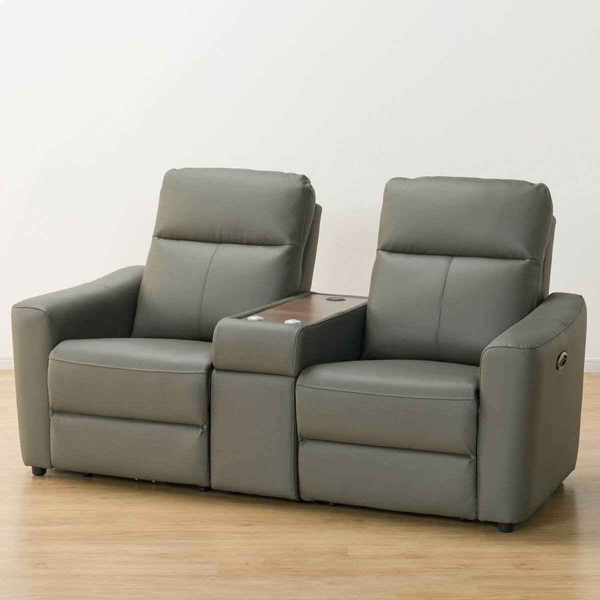 2人掛け電動リクライニングソファ 収納ユニット付き 本革(一部合成皮革