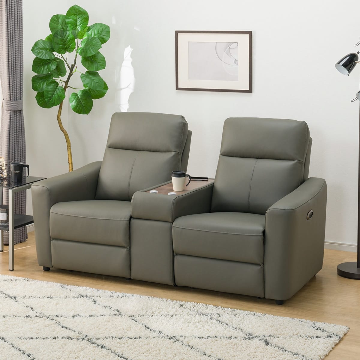 ニトリ 2人用電動本革リクライニングソファ (UM01 DGY BOX付き 2