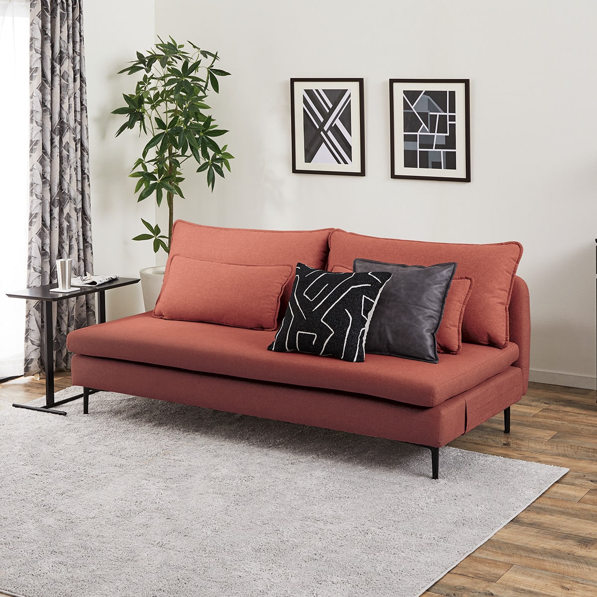 広い座面のゆったり 3人掛けソファ 布張りタイプ (MS01 肘なし RE