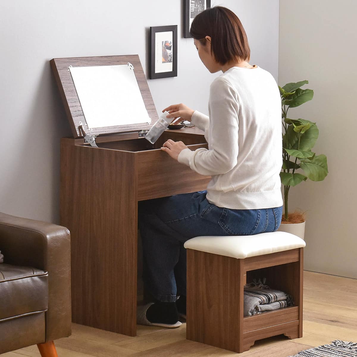 一台二役のドレッサーデスク(70-80D BR) | ニトリネット【公式】 家具