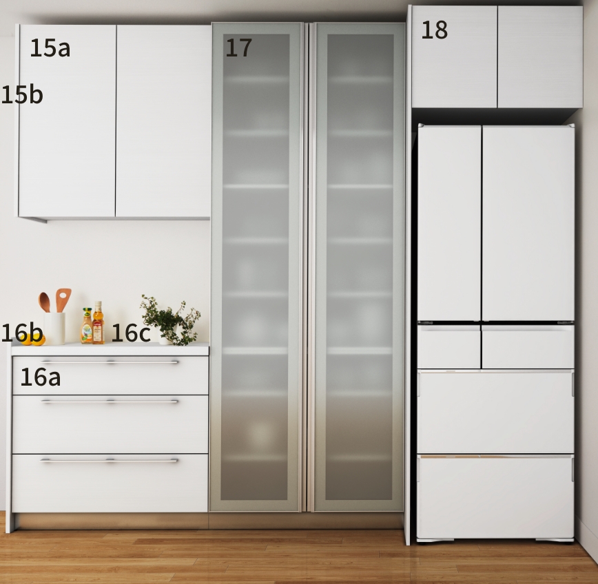 キッチンとカラーを合わせられるニトリのカップボード、キャビネット。