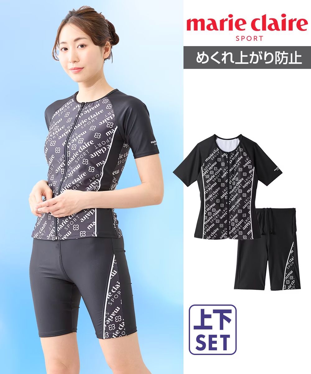 marie claire SPORT 全開ジップ袖付きタンキニセパレート水着 通販