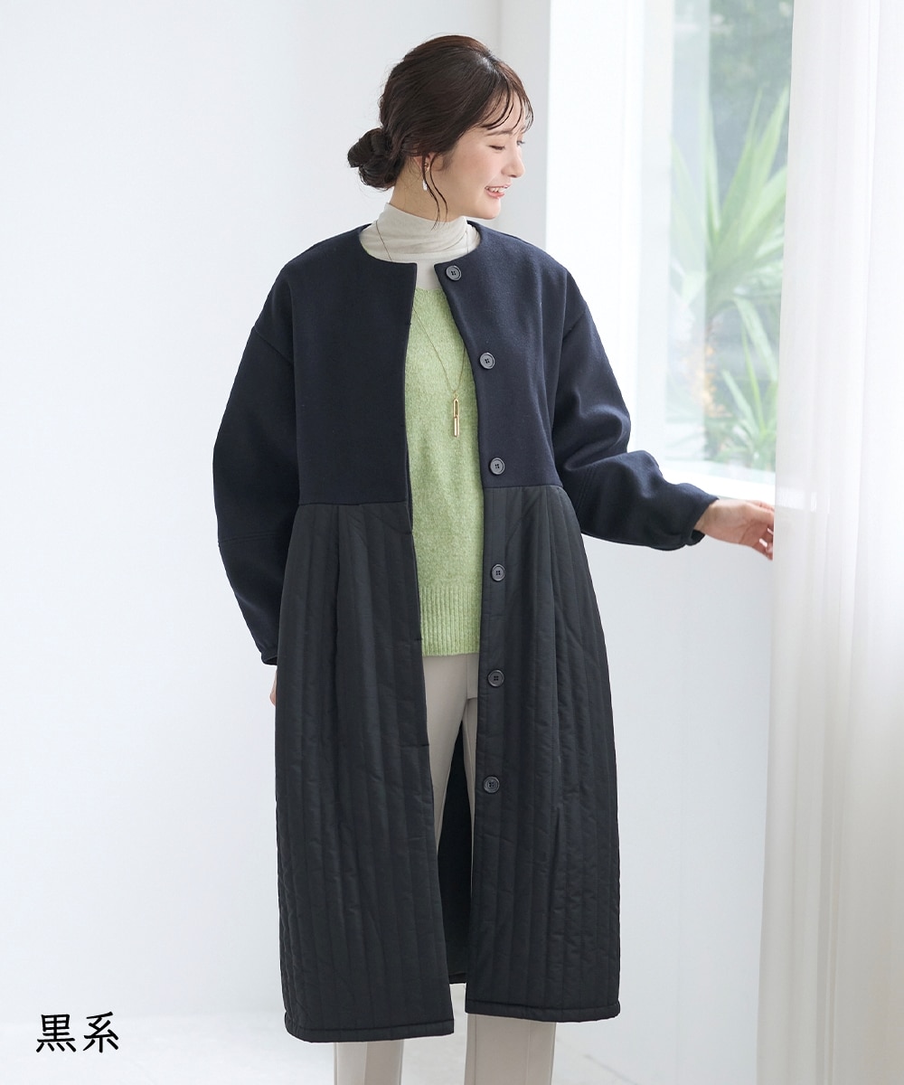 フェイクウールキルティング中綿切替Aラインロングコート 通販【ニッセン】