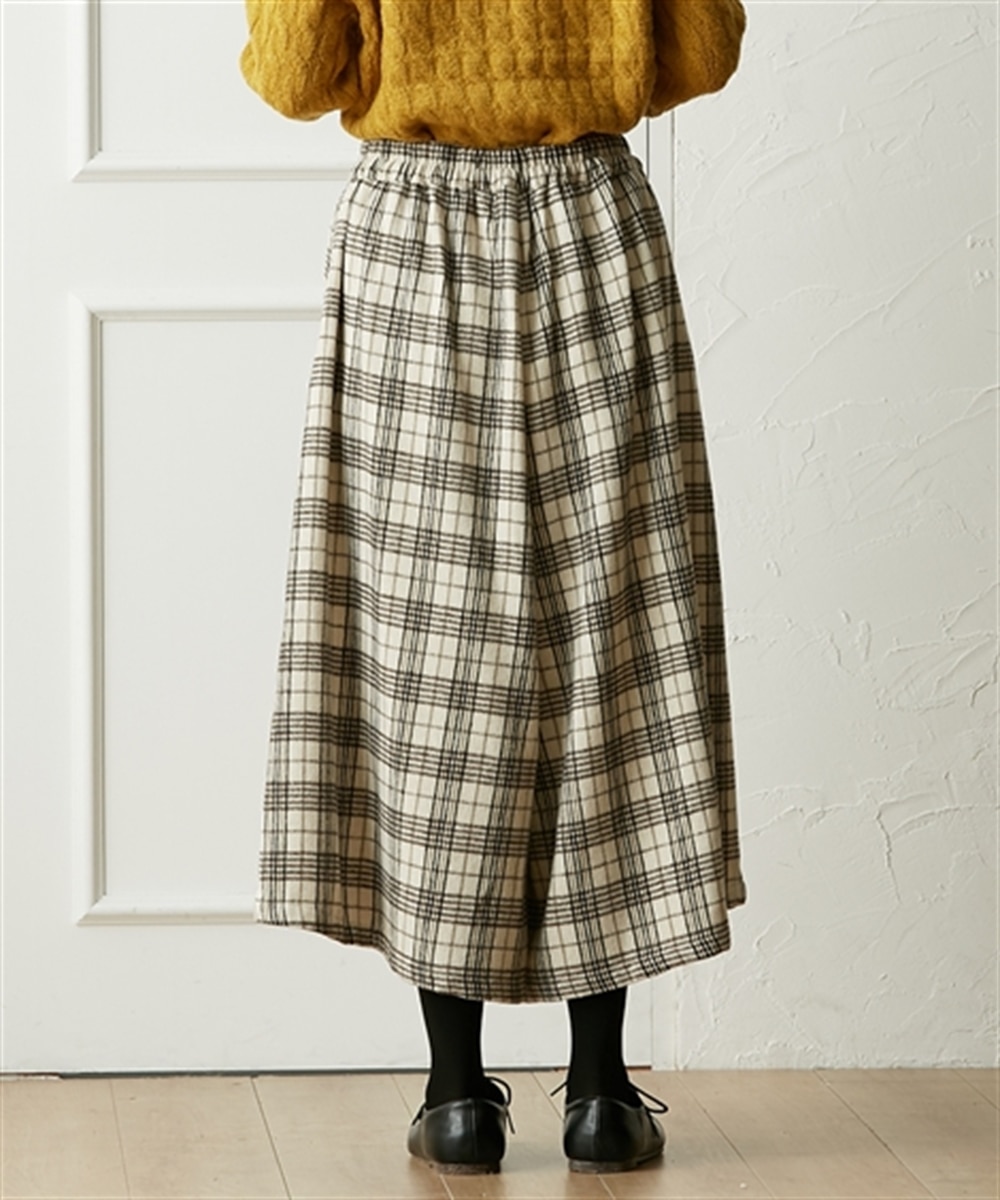スカート見え 表起毛チェック柄ガウチョパンツ（ゆったりサイズ） 通販