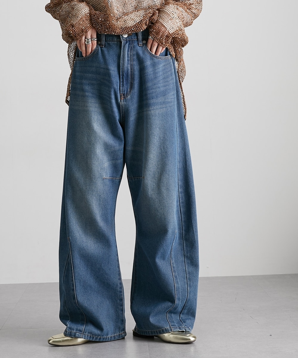 にゃんちゅう様〉ハイウエスト サイドシーム カーブデニムパンツ