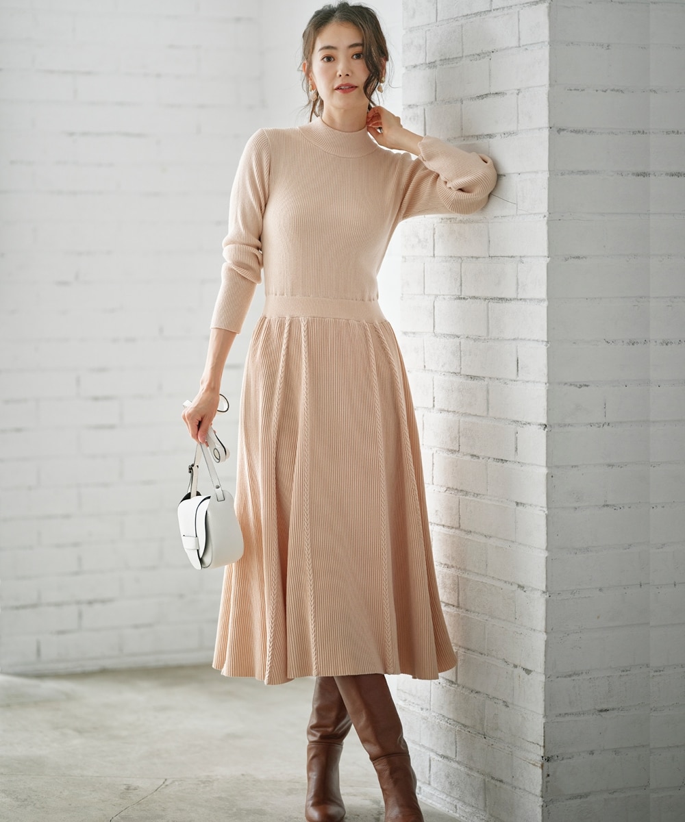 ハイネックリブ切替ニットワンピース＜大きいサイズ有＞【OtonaSMILE