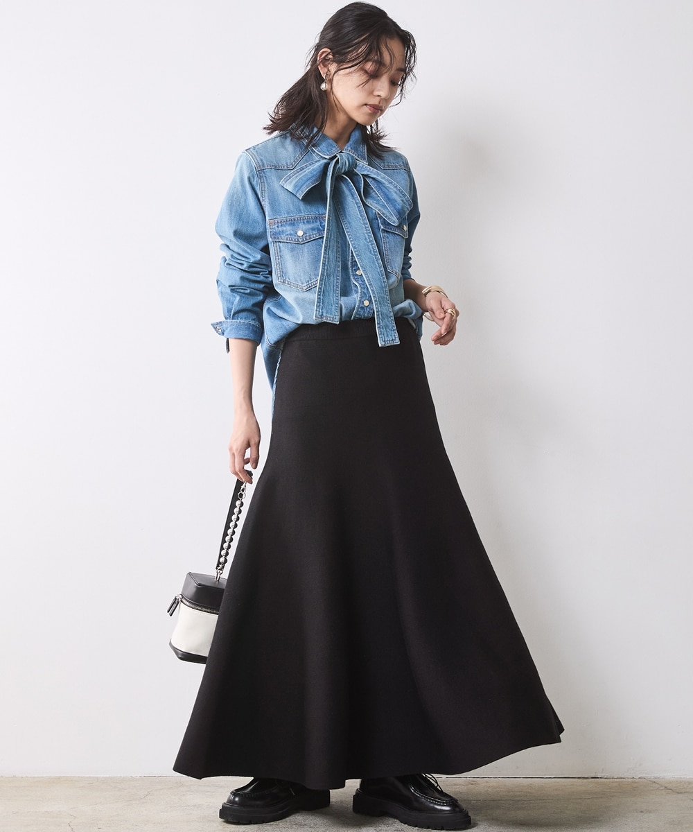 フレアロングニットスカート＜大きいサイズ有＞シックスタイル 通販