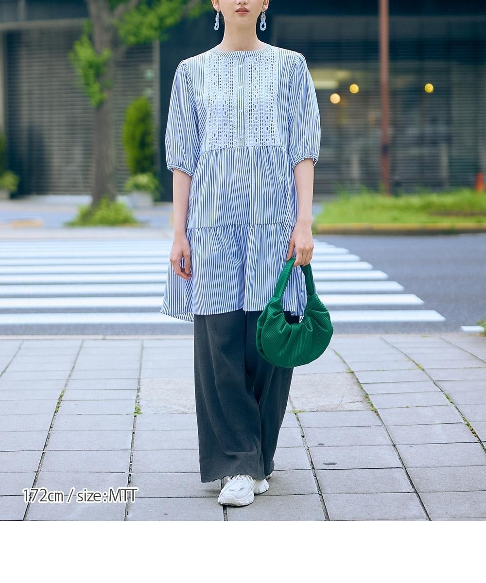 高身長 先染ストライプティアードチュニックブラウス（トールサイズ