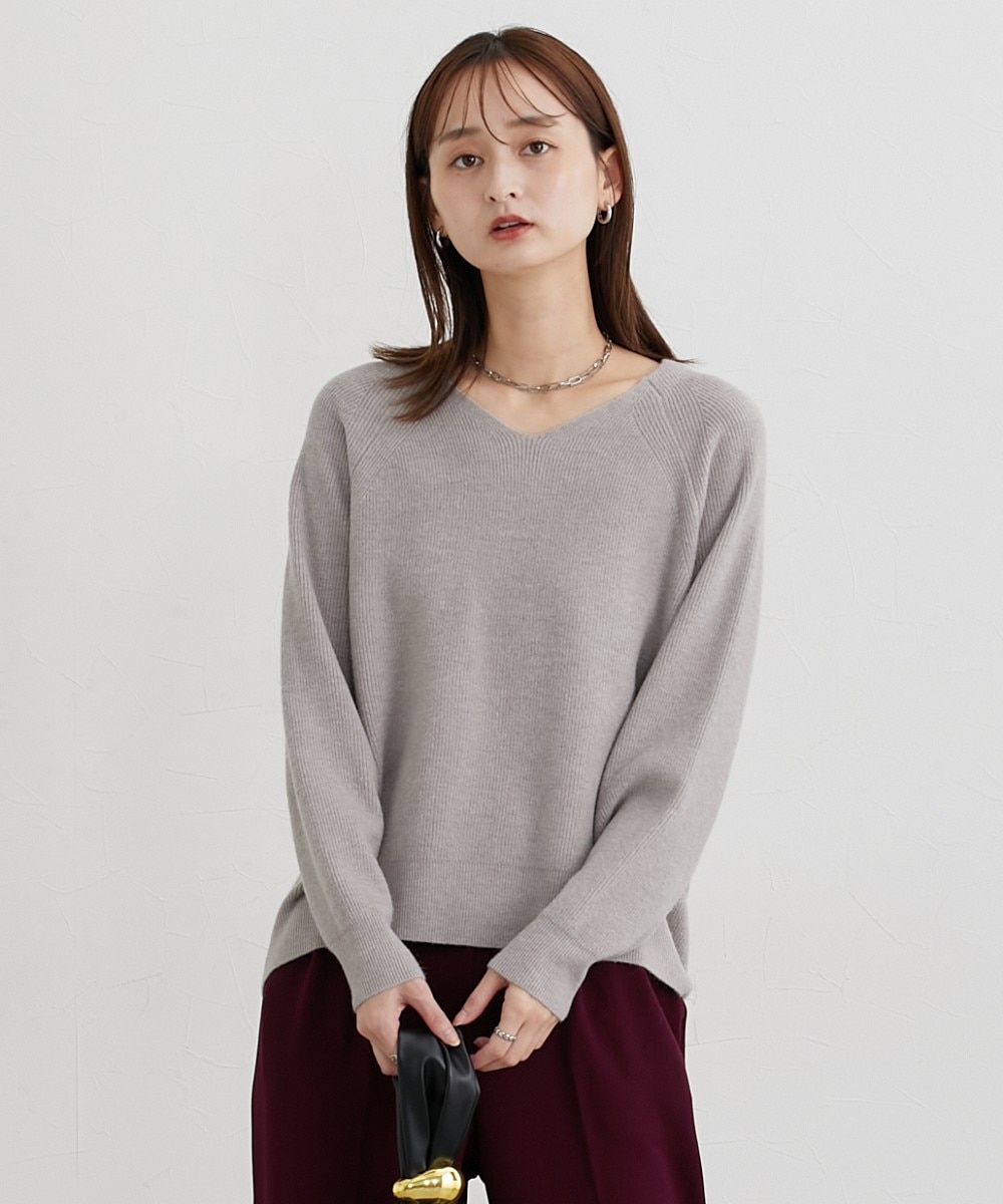 もちもち素材 畔編みVネックラグランスリーブニット 通販【ニッセン】