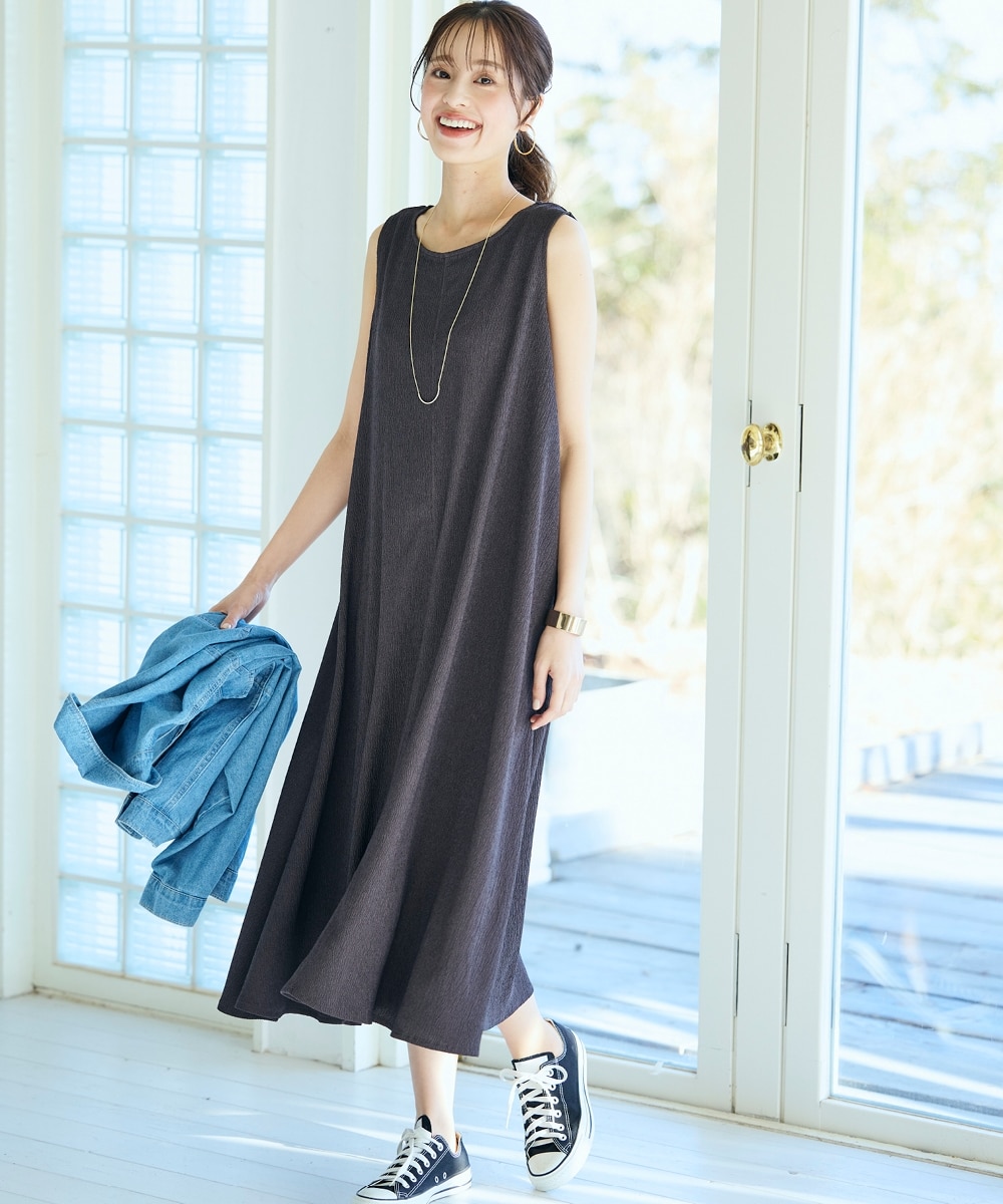 大きいサイズ 楊柳ノースリーブロング丈ワンピース（涼しいサラサラ