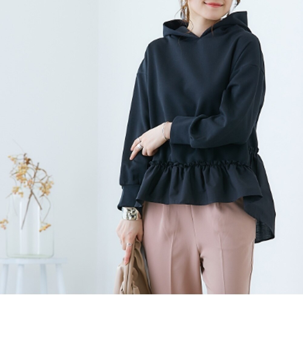 ダンボールニット 異素材切替フリルパーカー 通販【ニッセン】