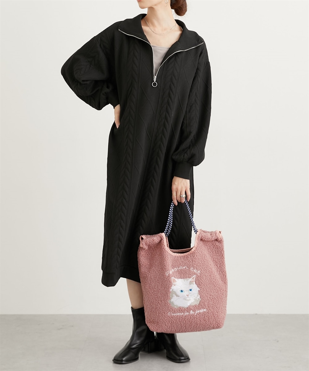 ハーフZIPふくれジャガードワンピース 通販【ニッセン】