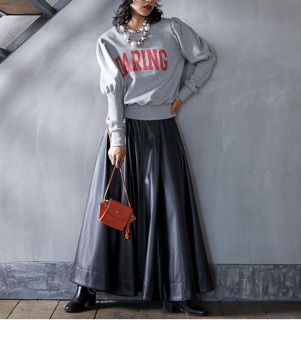 大きいサイズ＞フェイクレザータックフレアマキシスカート GEVS. 通販