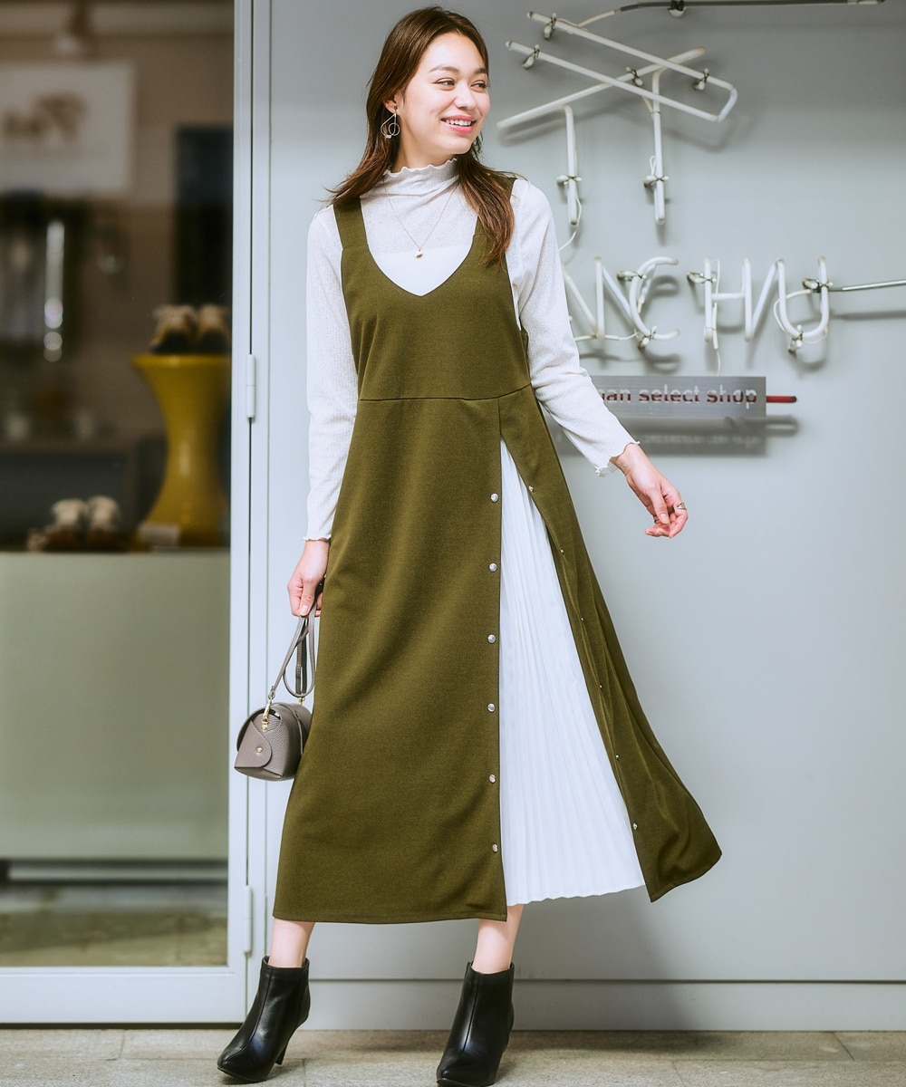 大きいサイズ＞ やわらか素材プリーツデザインジャンパースカート 通販