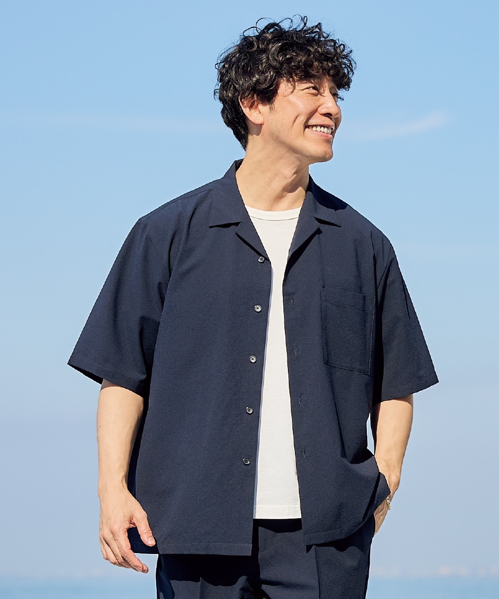 セットアップ可能】ストレッチシアサッカーオーバーサイズオープン