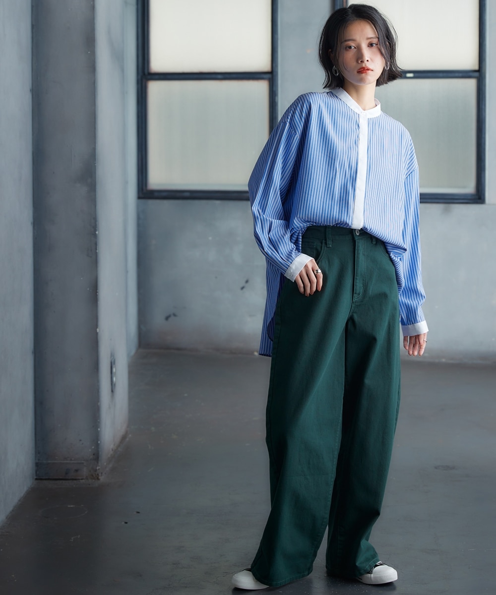 バンドカラーストライプロング丈シャツ ［Soiunique］ 通販【ニッセン】