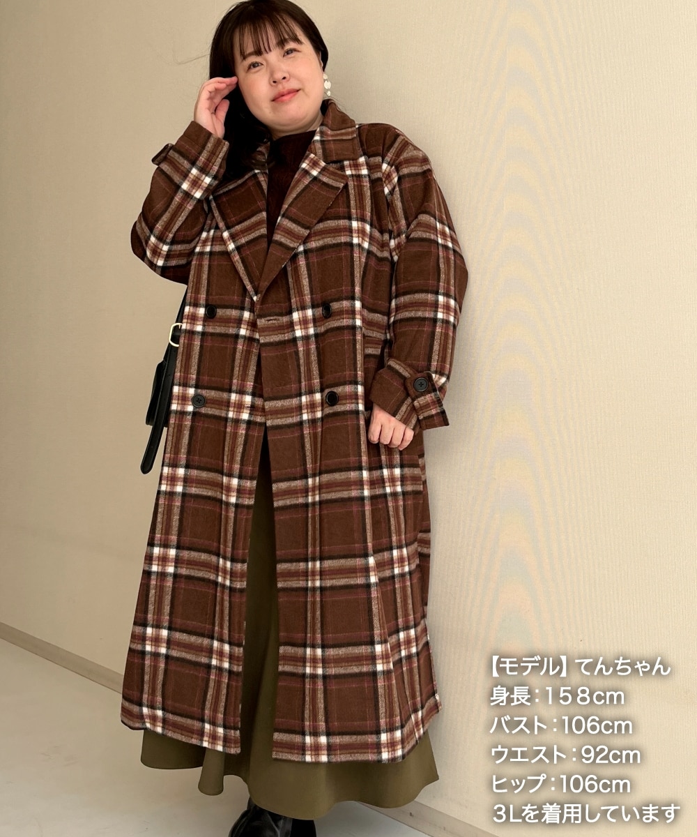 大きいサイズ シャギーチェックサイドスリットチェスターコート 通販