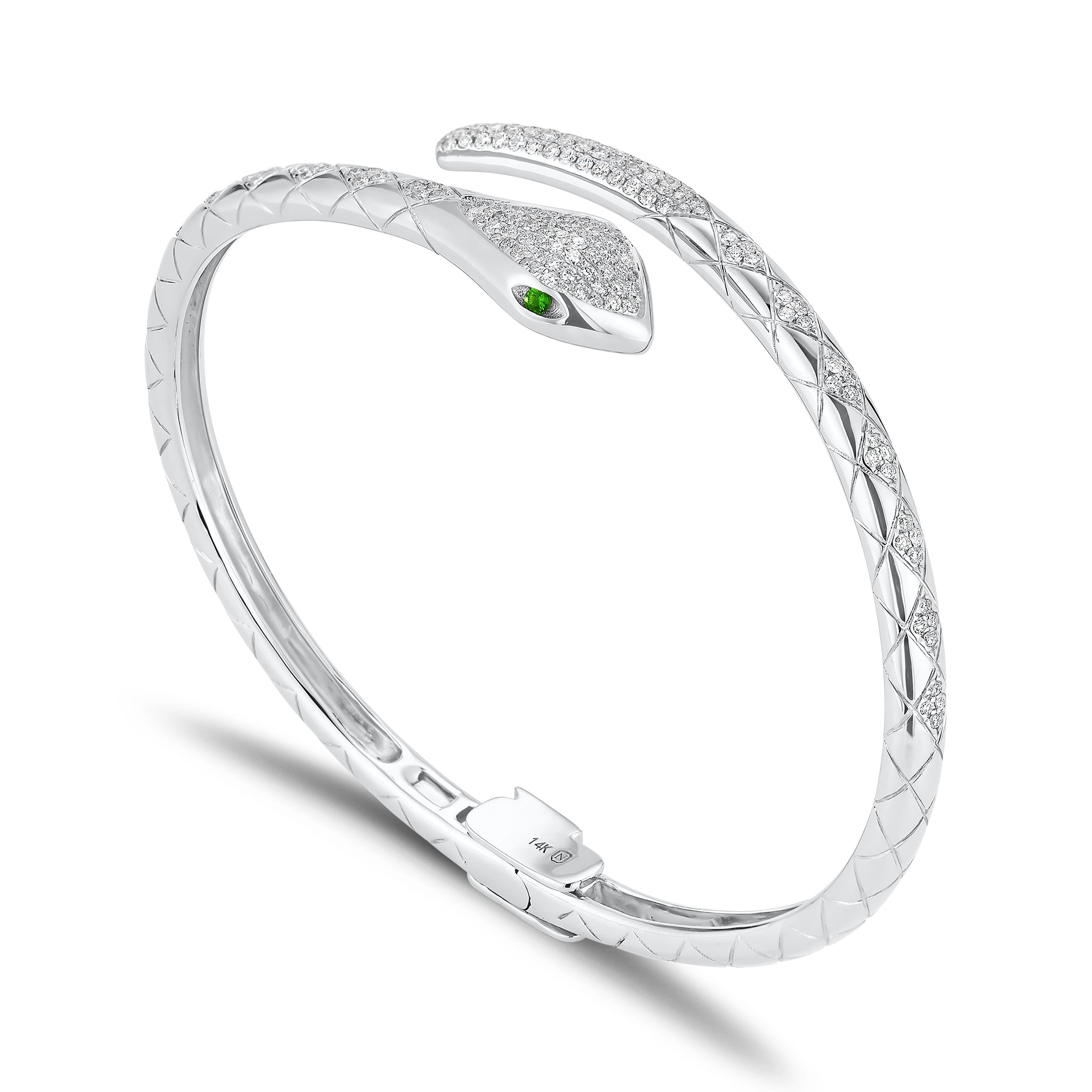 Diamond & Tsavorite Serpent Bangle Bracelet - Nuha Jewelers