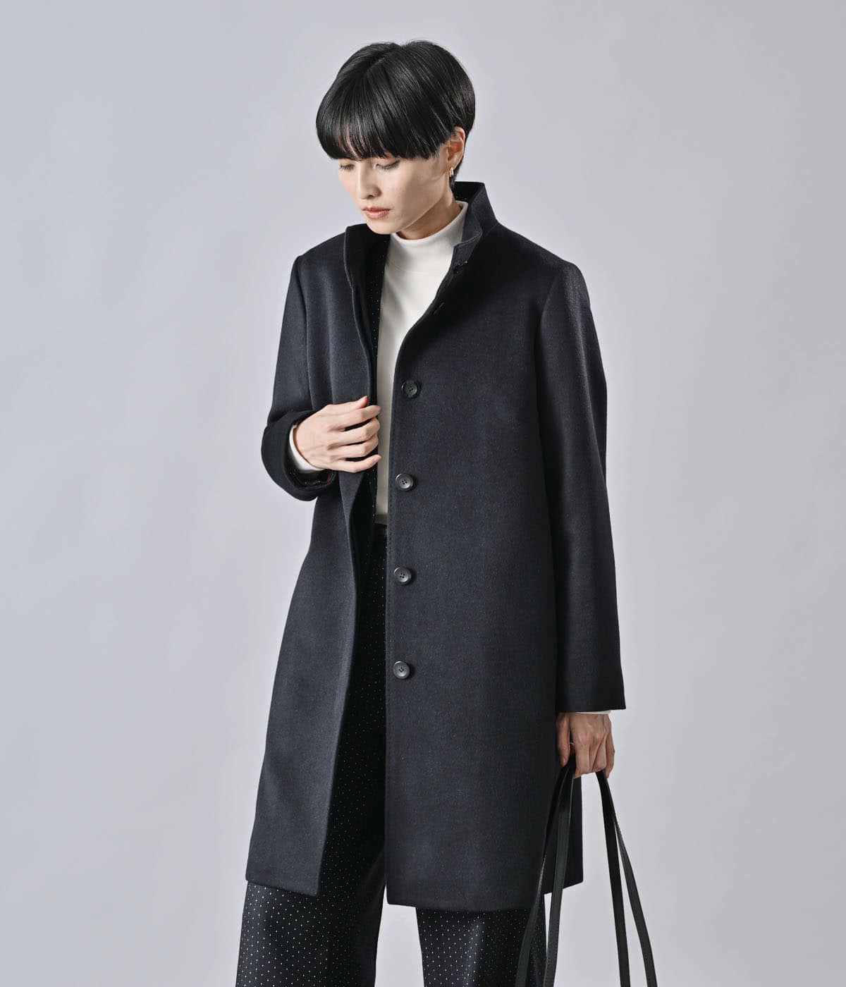 カシミヤ混ビーバー スタンドカラーコート(26526301-2025
