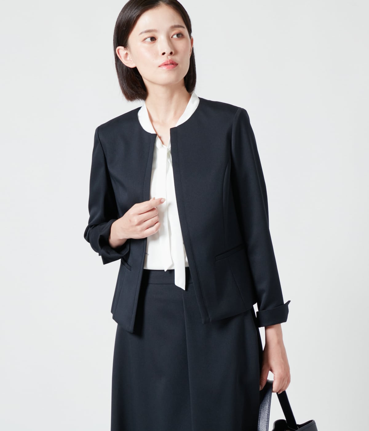 ウォッシャブルストレッチ 1ホックノーカラージャケット(71113401-2024