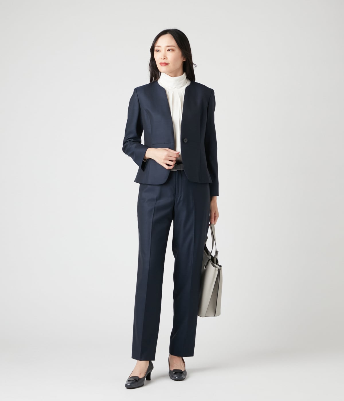 ウールシルクシャークスキン 1釦ノーカラージャケット(71113805-2024