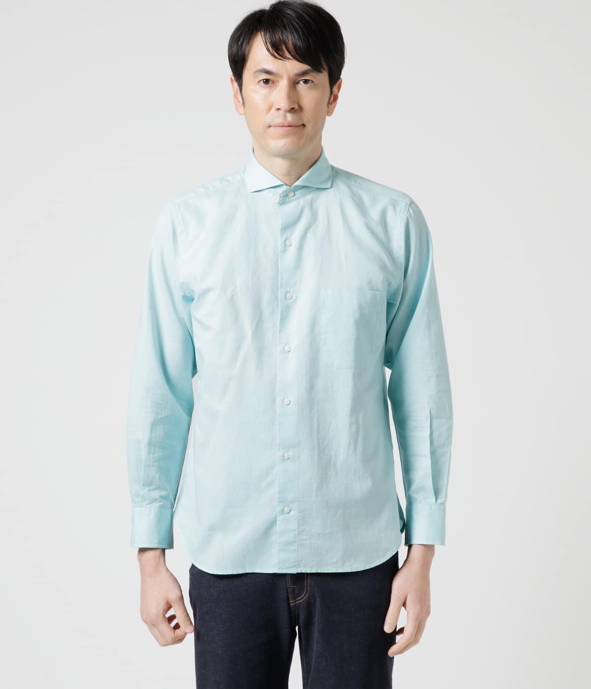 コットンラミー シャンブレー 長袖カッタウェイカラーシャツ(16762700