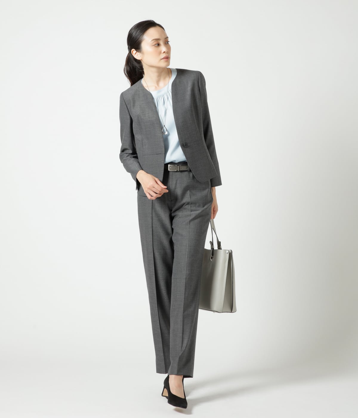 ウールシルクピンドット ノーカラージャケット(71112401-2024