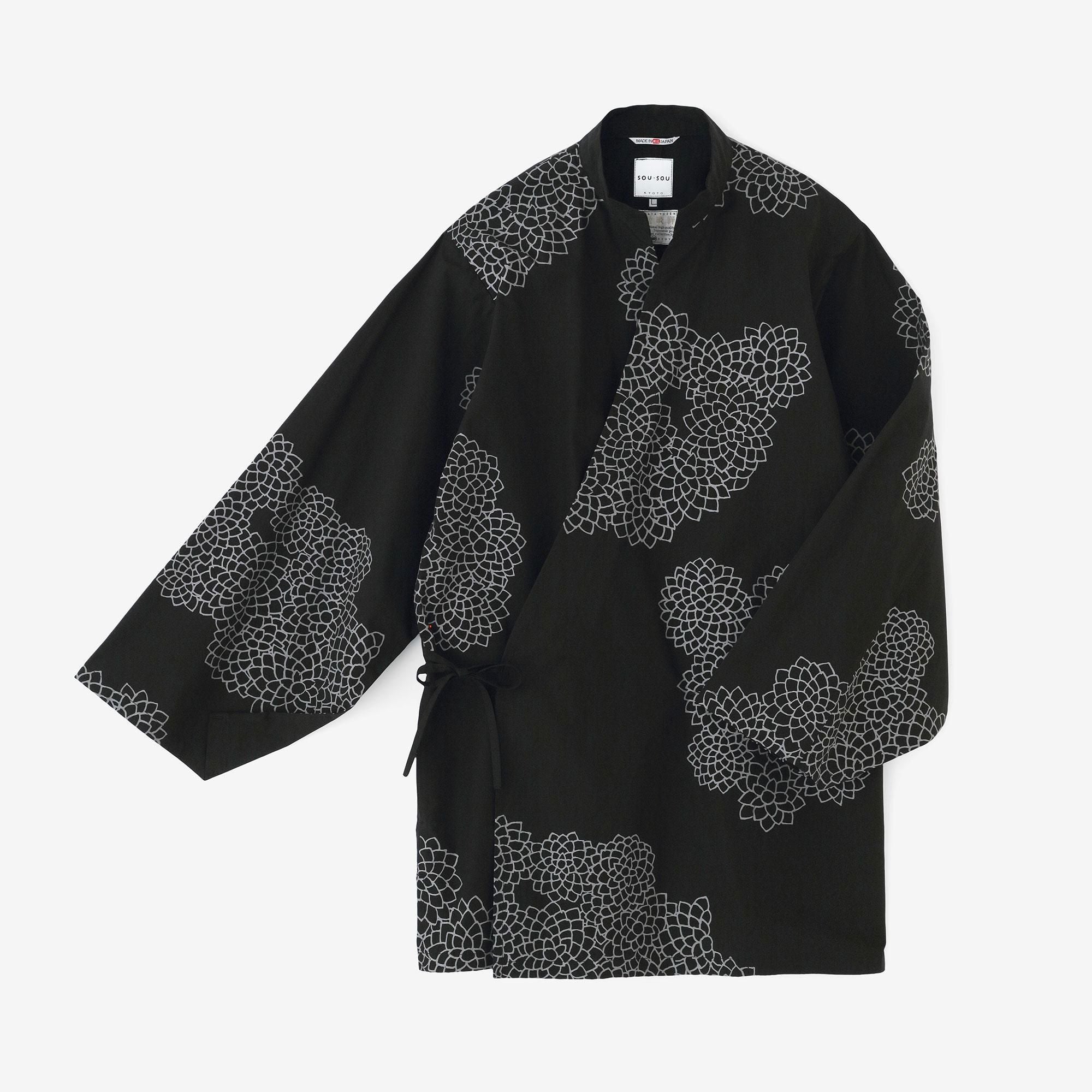 伊勢木綿 20/20 麻混 手柄作務衣（たかみさむえ）／濡羽色（ぬればいろ）