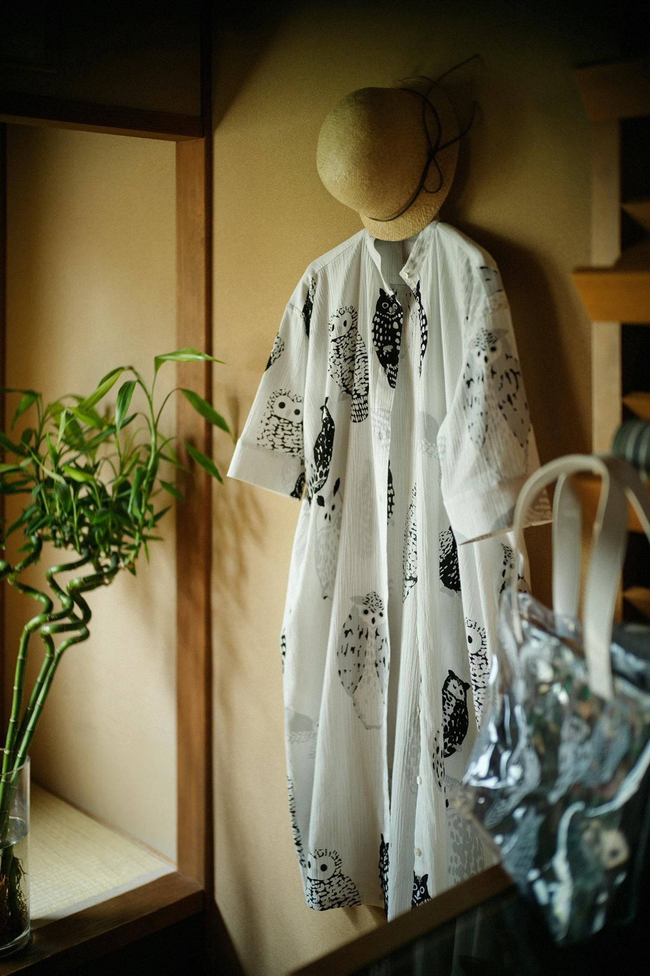 高島縮 20/20 グランシャツワンピース 6分袖／ふくろう