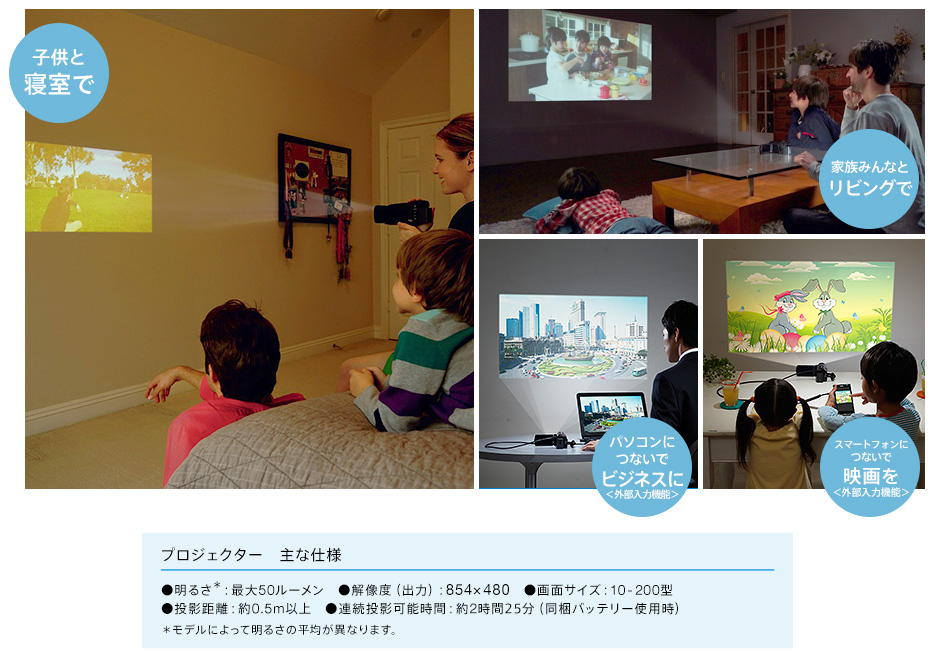 FDR-AXP35 特長 : プロジェクター機能 | デジタルビデオカメラ