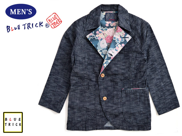 ちりめんムラ糸デニムカバーオールジャケット◇ブルートリック