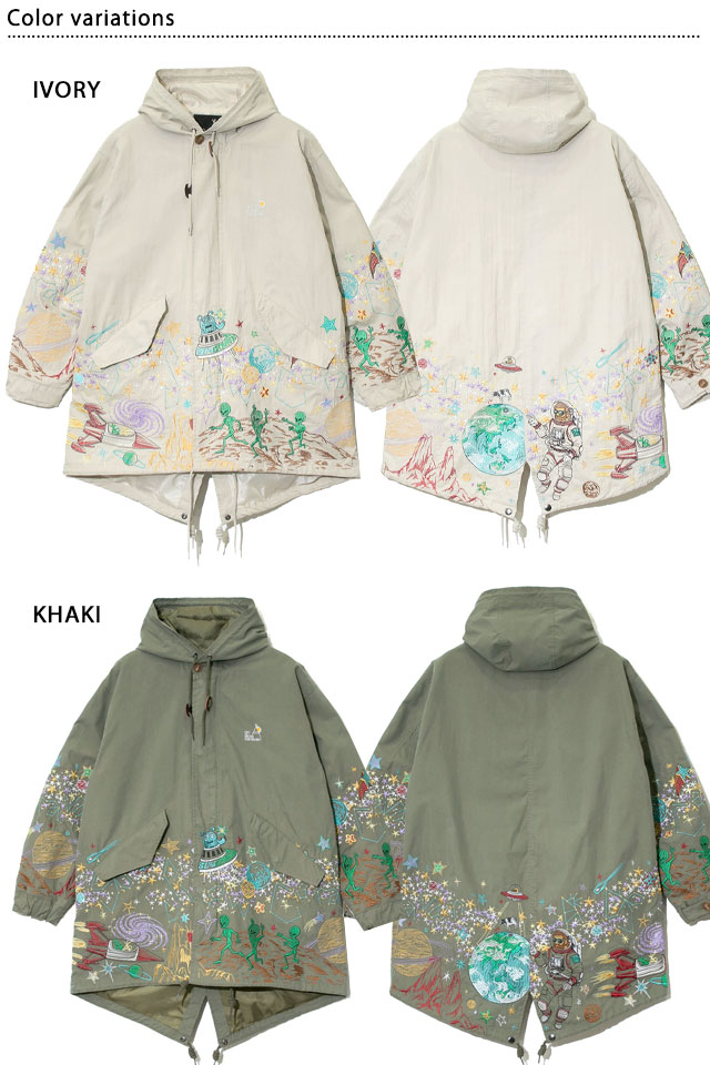 コットン/ナイロンパネル刺繍モッズコート go slow caravan 340206