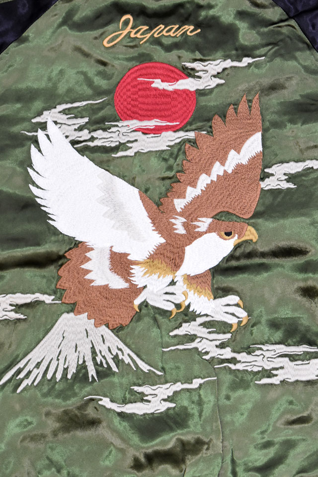 ZIPANG LUXE】ALL振り刺繍オーバーダイ加工リバーシブルスカジャン「鷹