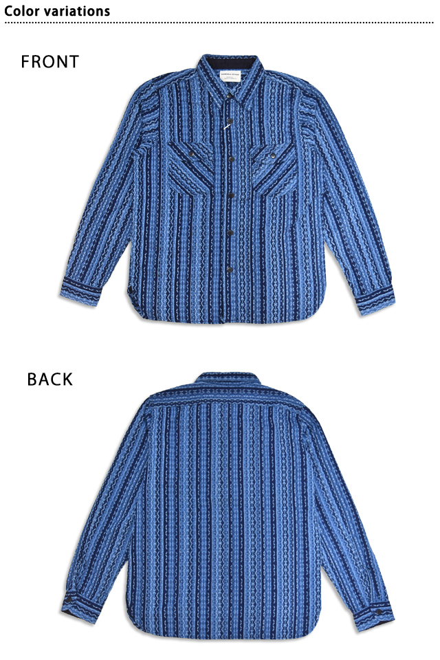 藍刺し子ストライプ長袖シャツ サムライジーンズ SSS25-SKS SAMURAI