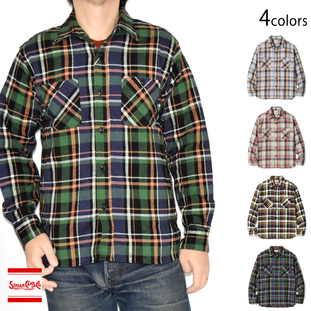 ツイルチェック長袖ワークシャツ SUGER CANE SC29562,SC29566