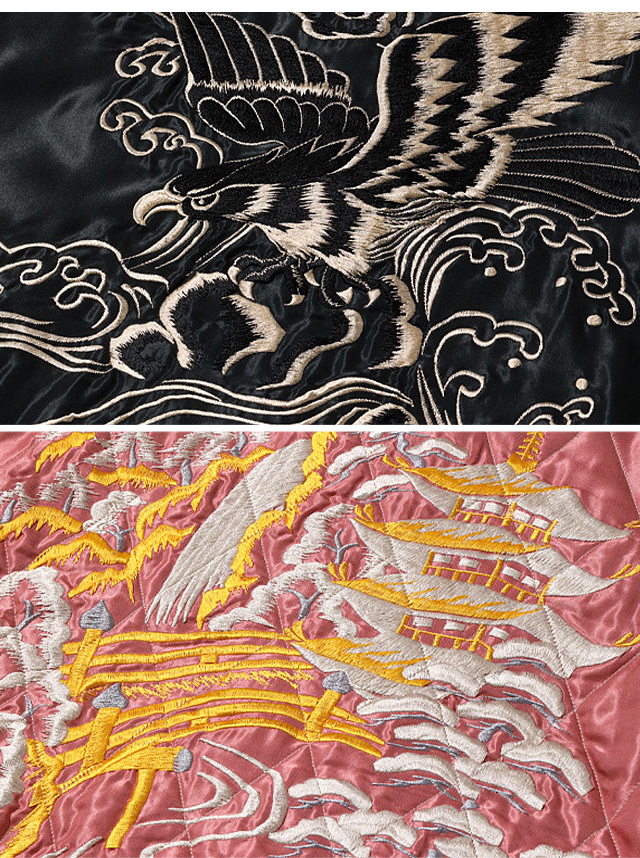 アセテートキルトリバーシブルスカジャン「BLACK EAGLE×LANDSCAPE