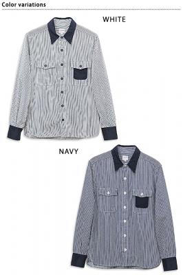 コンビネーションストライプ長袖シャツ 桃太郎ジーンズ MOMOTARO JEANS