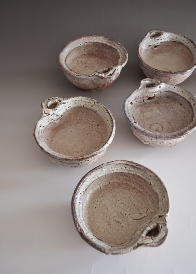 萩焼片口向付五客組 宇田川抱青作 Antique Sam's Collection