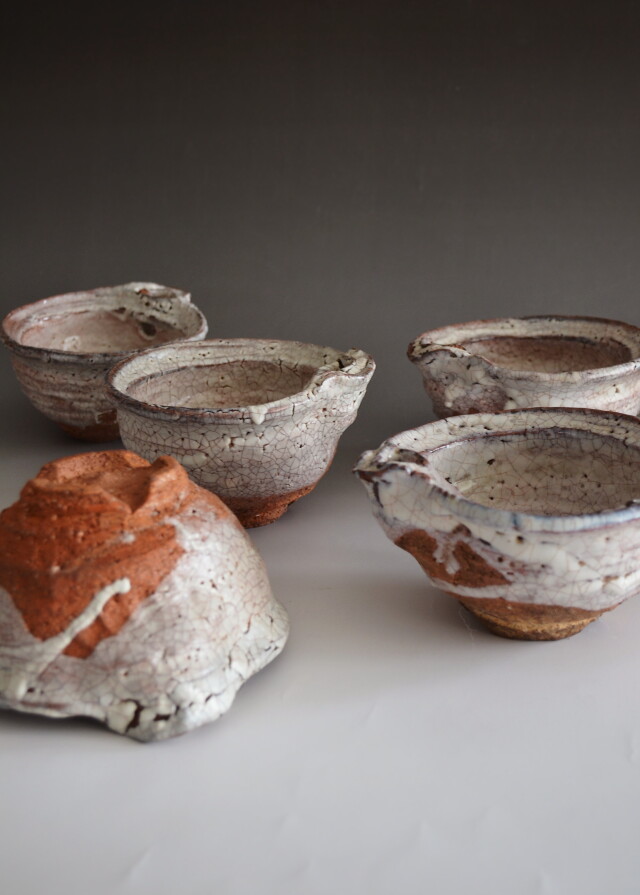 萩焼片口向付五客組 宇田川抱青作 Antique Sam's Collection