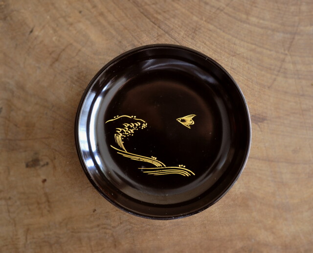 波千鳥漆皿 小皿 漆小皿 沈金蒔絵 一枚Antique Sam's Collection