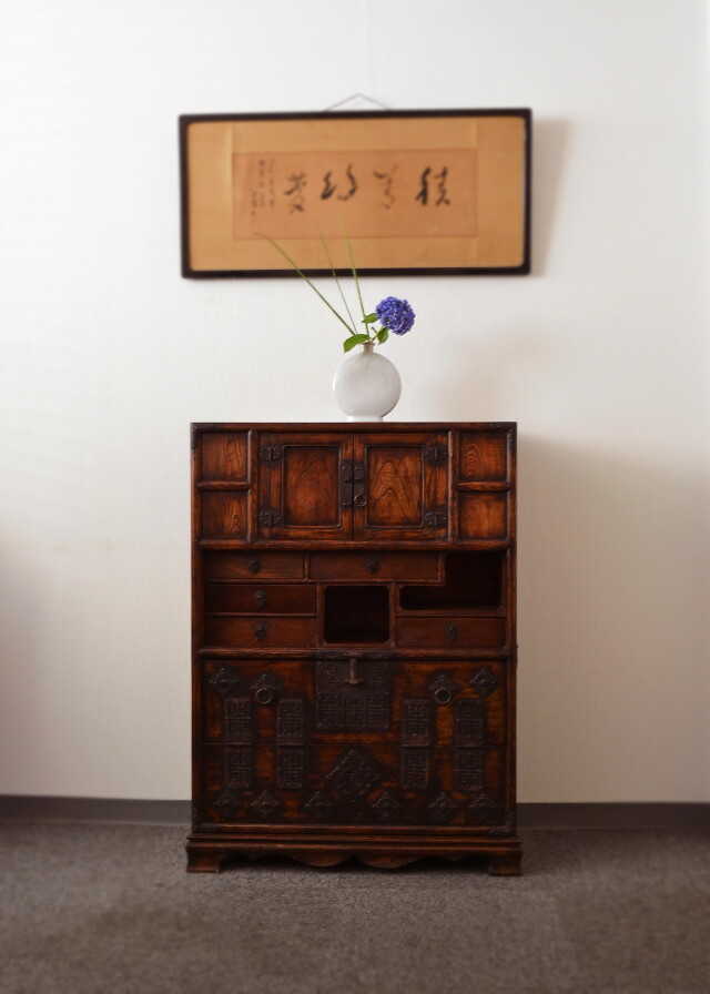 李朝箪笥 李朝バンダジ 幅795 高さ1150mm パンダジ 書庫 違い棚 韓国