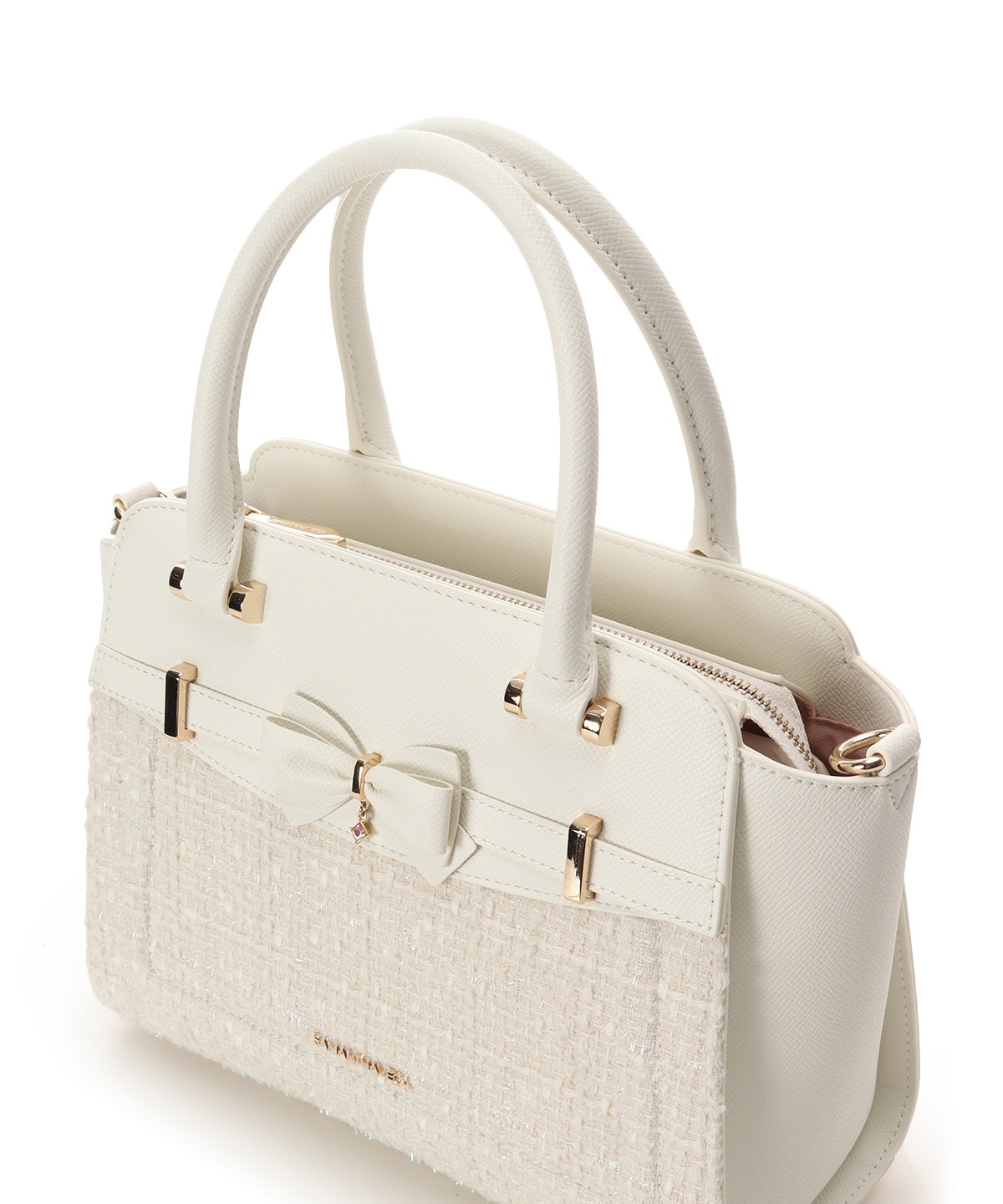 新色ツイードアクセントリボンハンドバッグ(FREE ホワイト