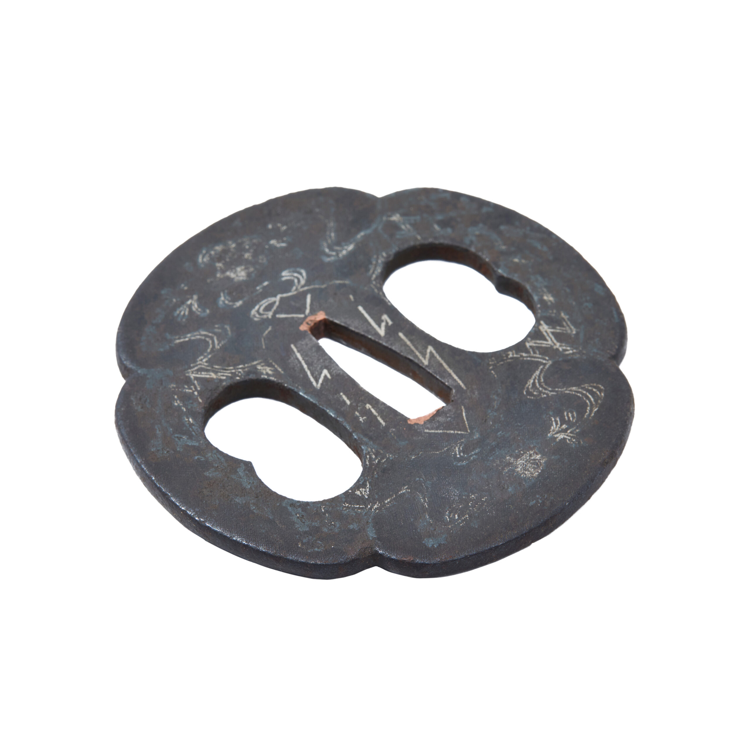 Edo period antique Raimon-Ryu Tsuba for Samurai Sword (T-773