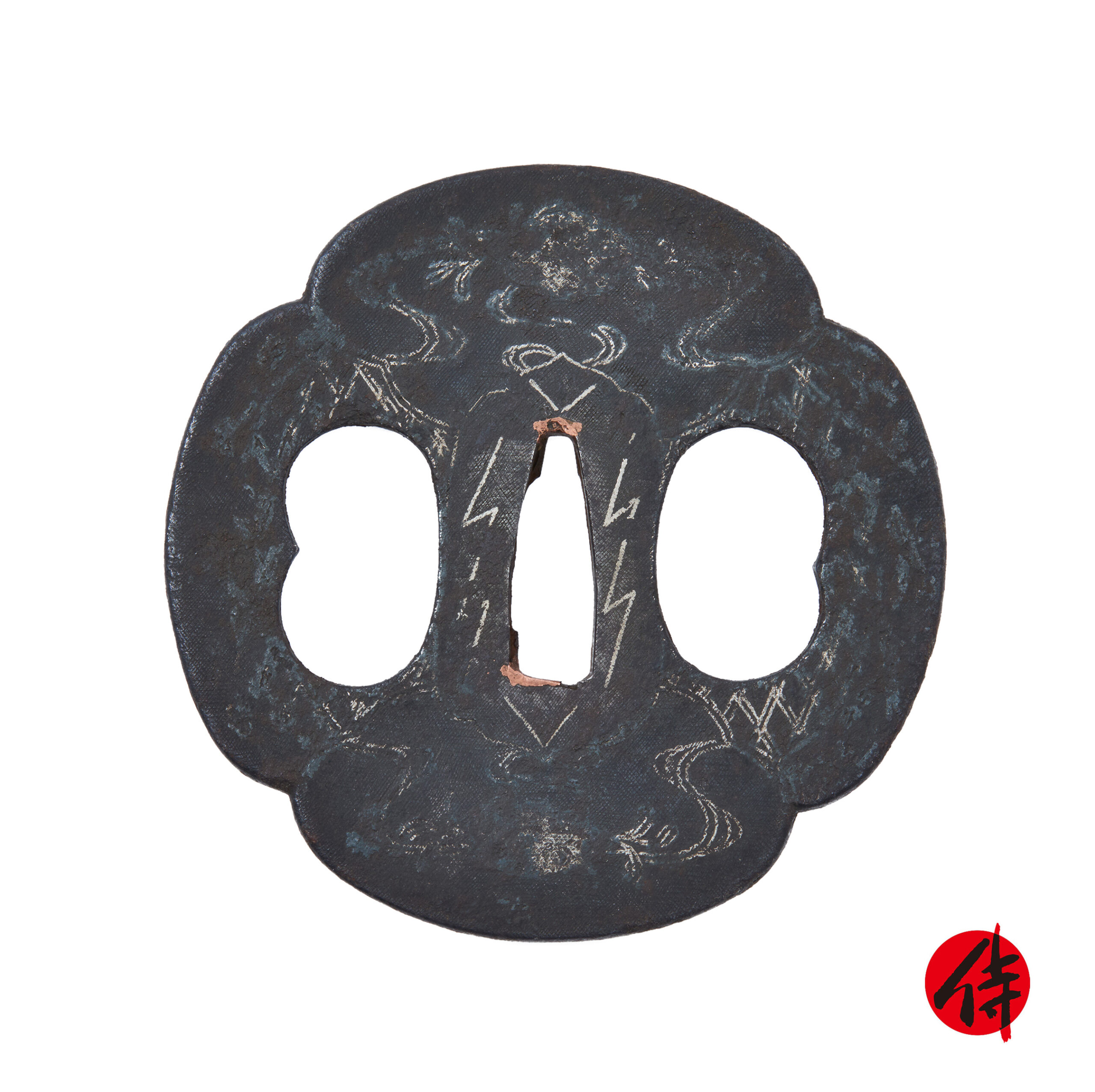 Edo period antique Raimon-Ryu Tsuba for Samurai Sword (T-773