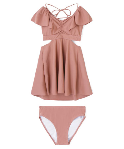 無地ショルダーワンピース風 2点セット 水着【TOTASU ELEVEN】｜三愛