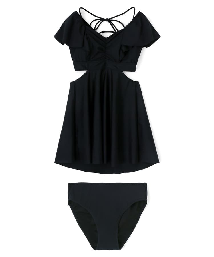 無地ショルダーワンピース風 2点セット 水着【TOTASU ELEVEN】｜三愛